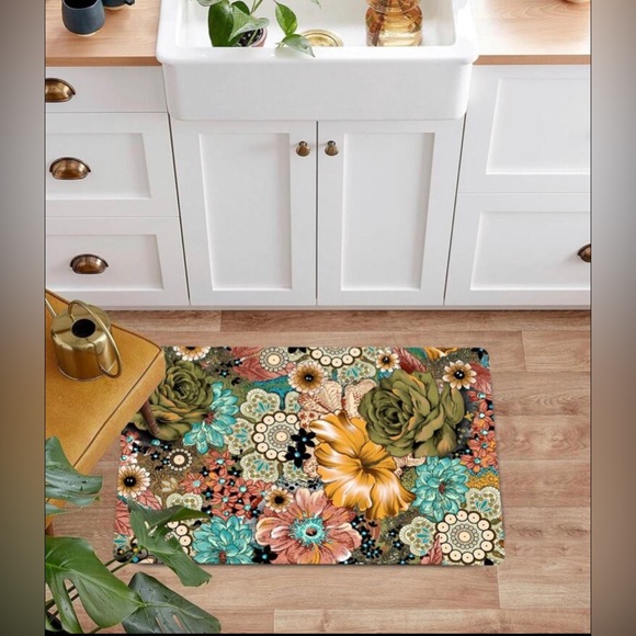 Bohemian Non-slip Bathroom Mat, Colorful Flower Indoor Outdoor Anti-Slip NWT - Picture 6 of 10